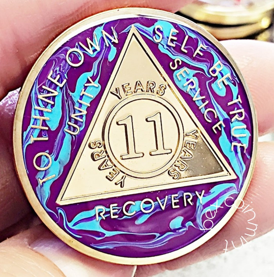 AA Coins for Sobriety Golden Marble