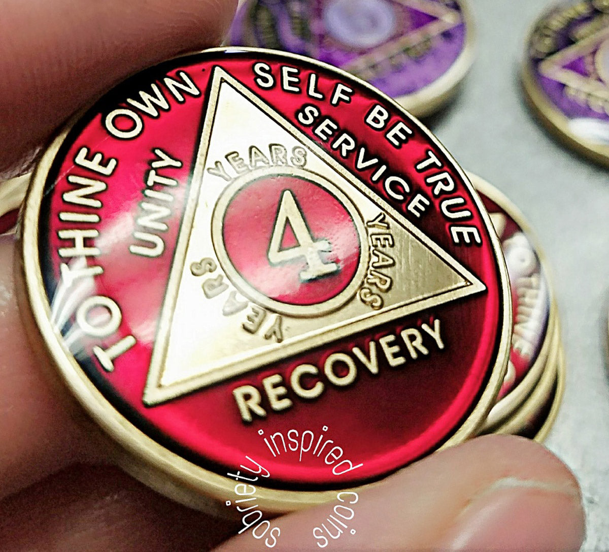 AA Coins for Sobriety, Ruby Red Jewel Color - B E X Coin Mint & SOBRIETY INSPIRED by BEX