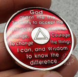 AA Coins for Sobriety, Ruby Red Jewel Color in Rhodium Finish - B E X Coin Mint & SOBRIETY INSPIRED by BEX