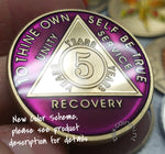 AA Coins for Sobriety, Amethyst Jewel Color - B E X Coin Mint & SOBRIETY INSPIRED by BEX