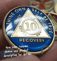 AA Coins for Sobriety, Sapphire Blue Jewel Color - B E X Coin Mint & SOBRIETY INSPIRED by BEX