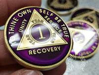 AA Coins for Sobriety, Amethyst Jewel Color - B E X Coin Mint & SOBRIETY INSPIRED by BEX