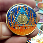 AA Coins for Sobriety, Sunrise Fire - B E X Coin Mint & SOBRIETY INSPIRED by BEX