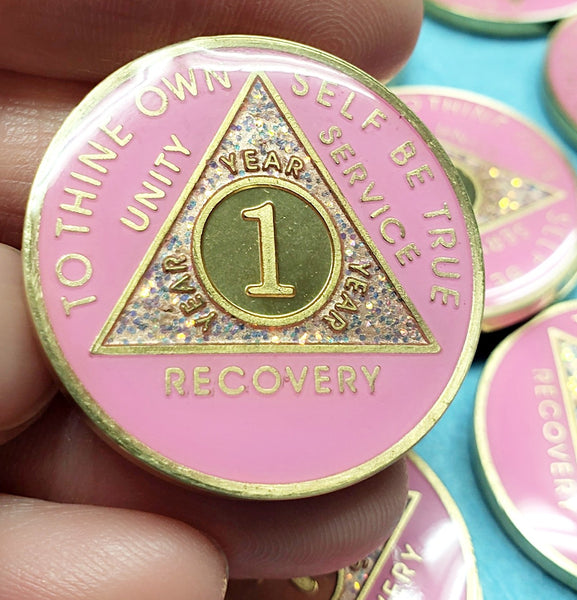 AA Coins for Sobriety, Pink Rose - B E X Coin Mint & SOBRIETY INSPIRED by BEX