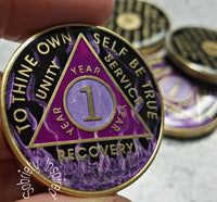 AA Coins for Sobriety, Purple Fire - B E X Coin Mint & SOBRIETY INSPIRED by BEX